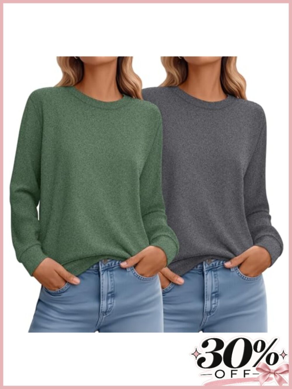 2 Pack Long Sleeve Sweatshirts Cotton Spandex Pullover Loose Fit Crew Neck